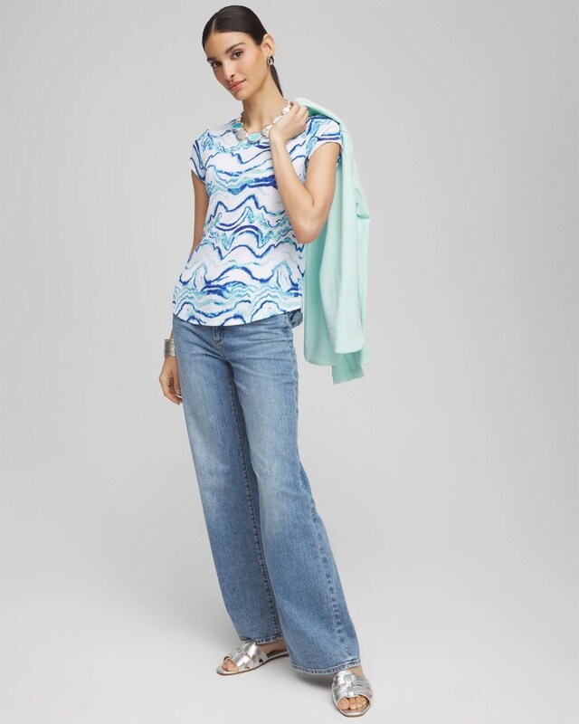Ocean Waves Cap Sleeve Dolman Tee - image 2